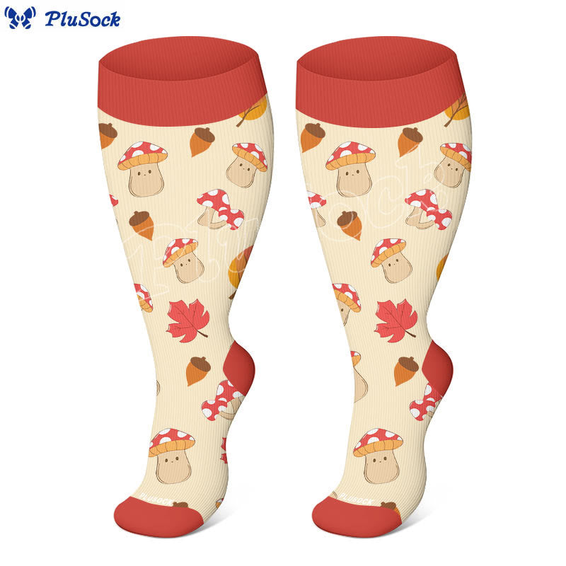 Plus Size Mushroom Maple Leaf Compression Socks - image 4