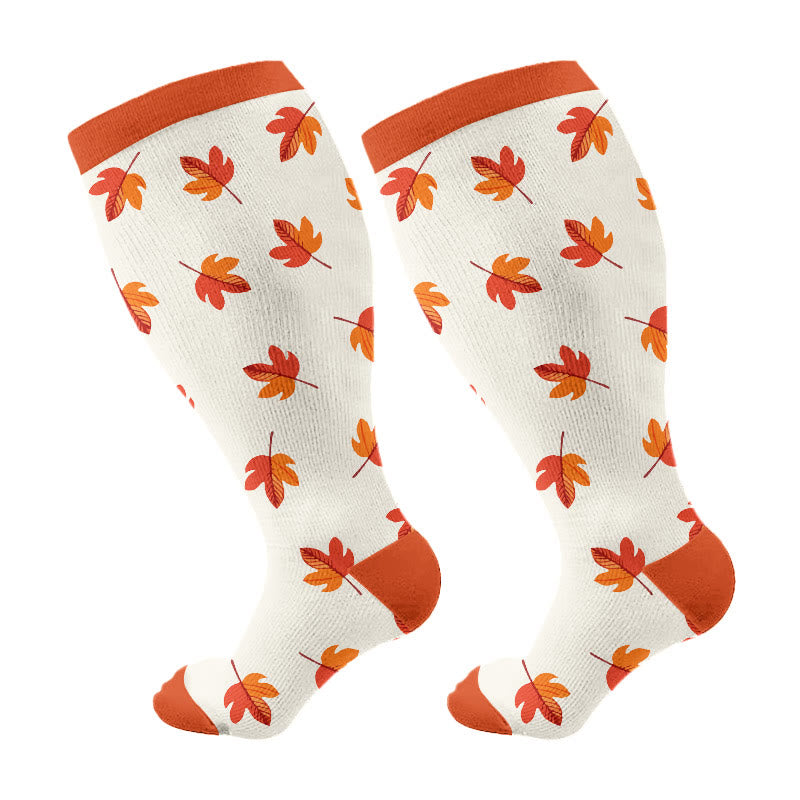 Plus Size Mushroom Maple Leaf Compression Socks - Orange - 4XL - image 5