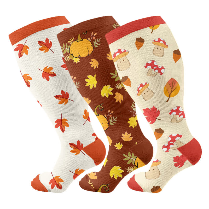 Plus Size Mushroom Maple Leaf Compression Socks - image 1