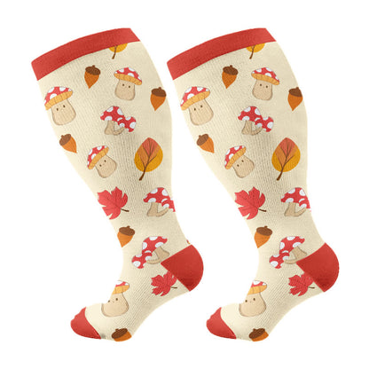 Plus Size Mushroom Maple Leaf Compression Socks - Wine - 4XL - image 7