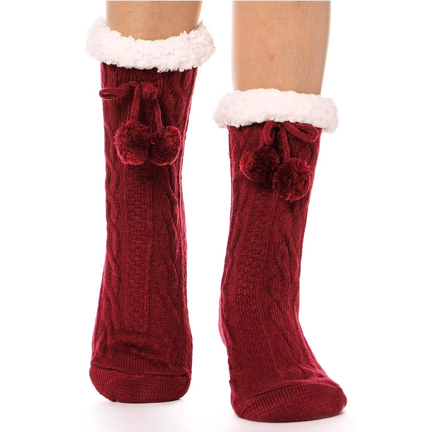 Plusock Plus Size Warm Calf Slipper Socks - Wine - EU40-42(US7-8.5) - image 5
