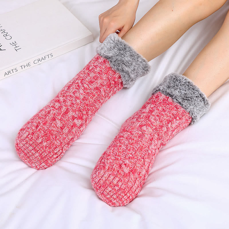 Plusock Plus Size Fleece Sock Cuffs Slipper Socks - Pink - EU39-42(US6-8.5) - image 4
