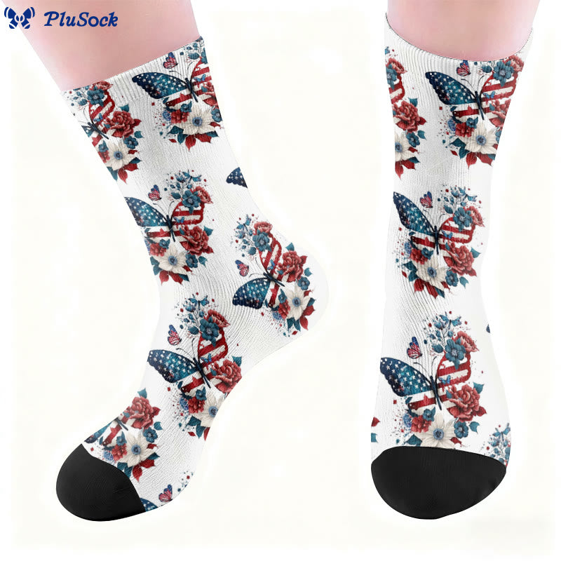 Butterfly American Flag Quarter Socks - image 8