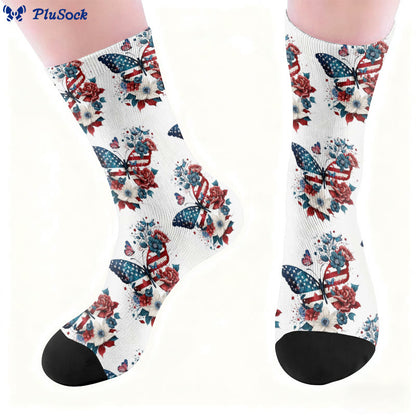 Butterfly American Flag Quarter Socks - image 8