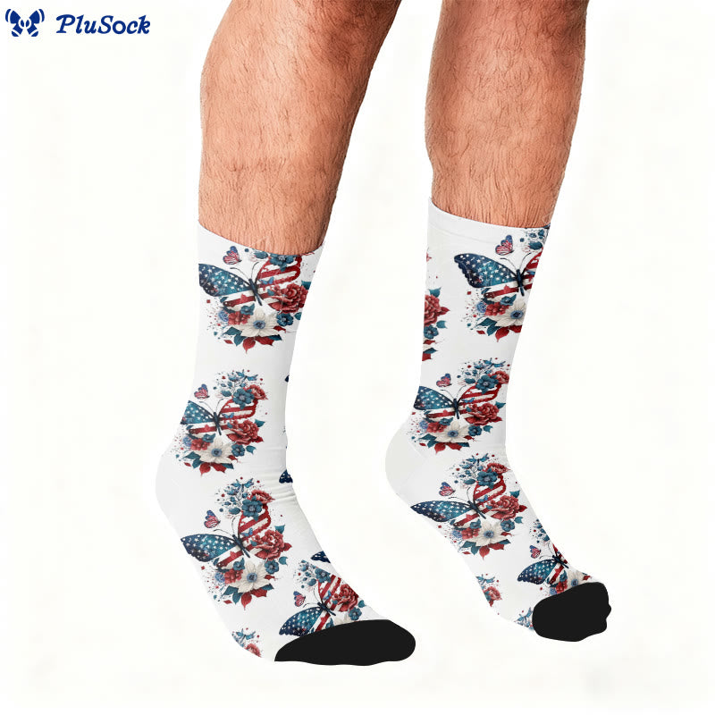 Butterfly American Flag Quarter Socks - image 1