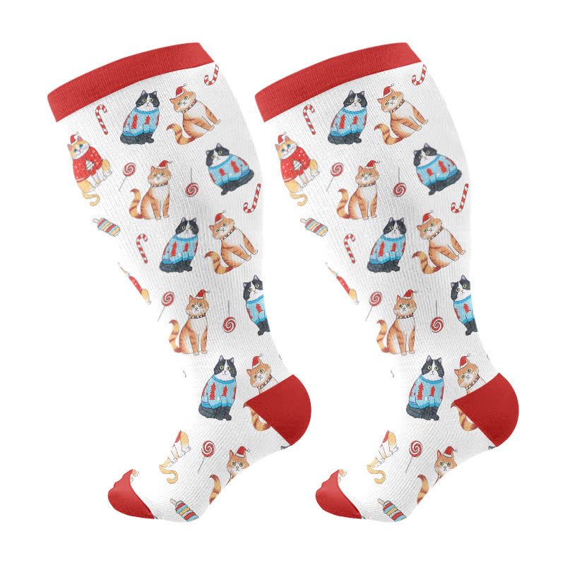 Plus Size Adorable Christmas Mix Compression Socks(3 Pairs) - White(1 Pair) - 4XL - image 7