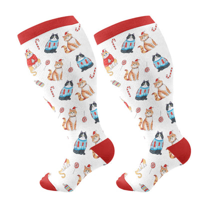 Plus Size Adorable Christmas Mix Compression Socks(3 Pairs) - White(1 Pair) - 4XL - image 7