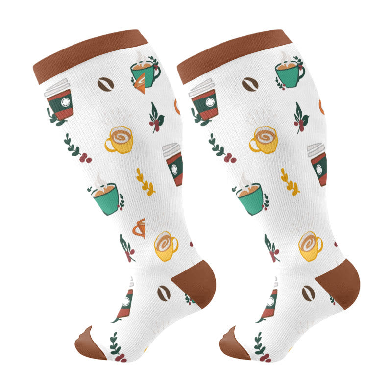 Plus Size Coffee Series Compression Socks - White - 4XL - image 5