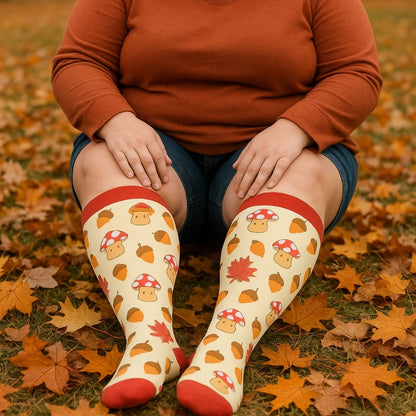 Plus Size Mushroom Maple Leaf Compression Socks(3 Pairs) - image 2