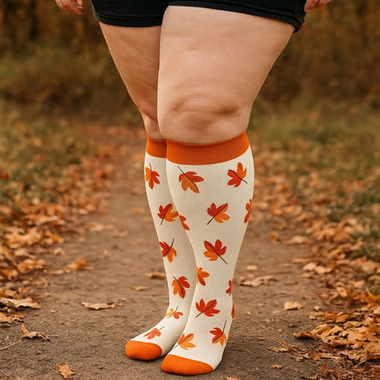 Plus Size Mushroom Maple Leaf Compression Socks(3 Pairs) - image 1