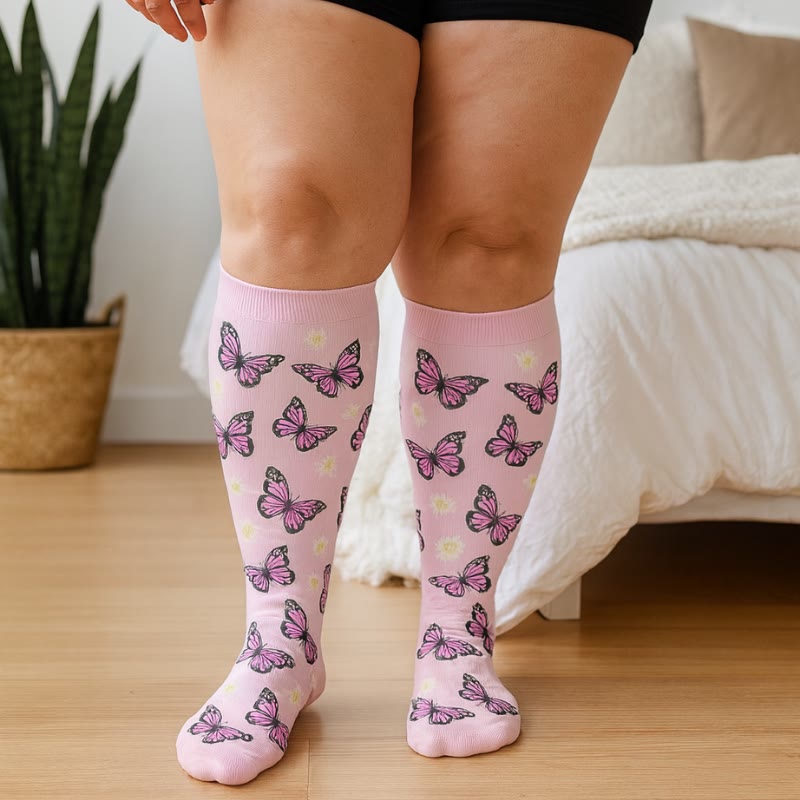 Plus Size Butterfly Flower Series Compression Socks(3 Pairs) - image 1