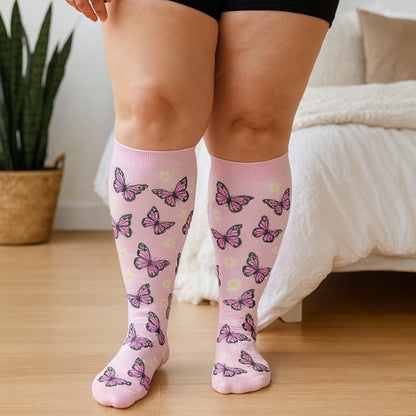 Plus Size Butterfly Flower Series Compression Socks(3 Pairs) - image 1