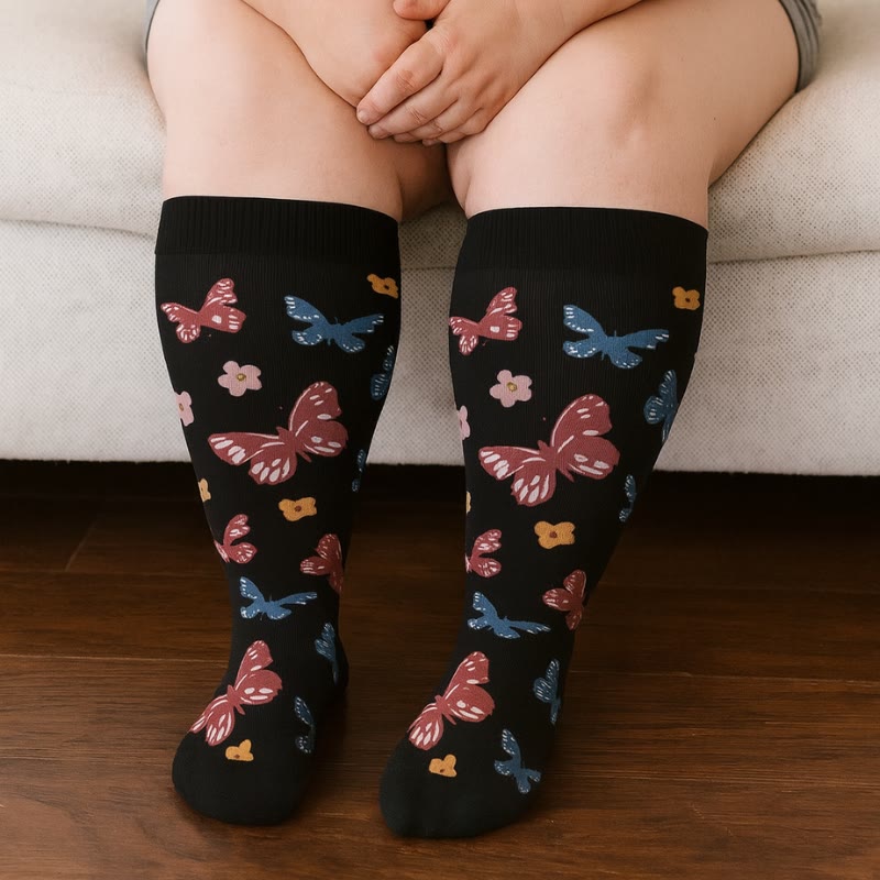 Plus Size Butterfly Flower Series Compression Socks(3 Pairs) - image 3