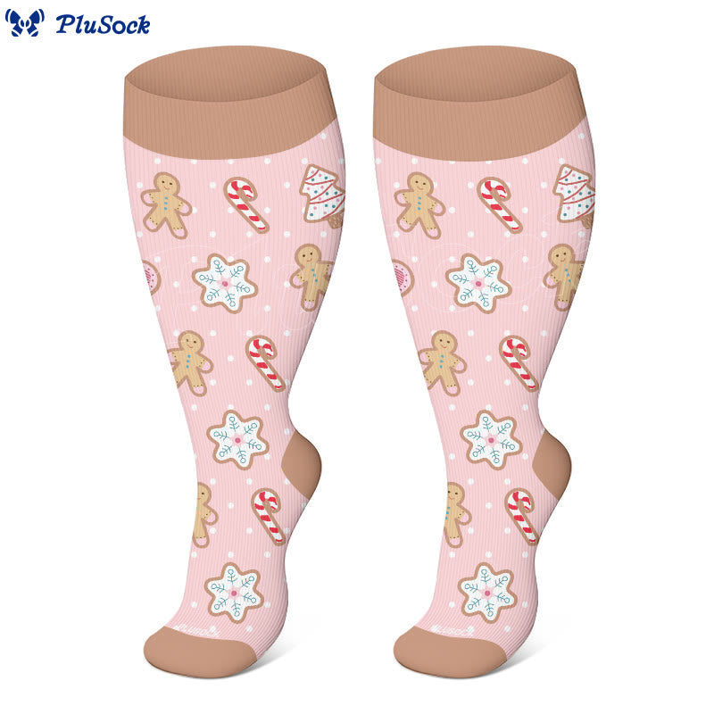 Plusock Plus Size Snowman Elk Gingerbread Man Compression Socks - image 3