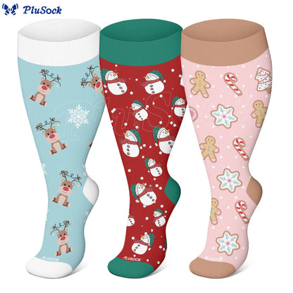 Plusock Plus Size Snowman Elk Gingerbread Man Compression Socks - image 0