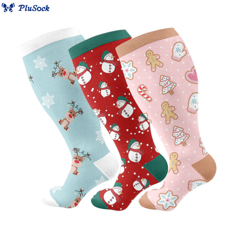 Plusock Plus Size Snowman Elk Gingerbread Man Compression Socks - image 1
