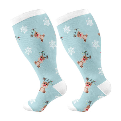 Plusock Plus Size Snowman Elk Gingerbread Man Compression Socks - Blue - 4XL - image 5