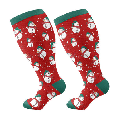 Plusock Plus Size Snowman Elk Gingerbread Man Compression Socks - Red - 4XL - image 6