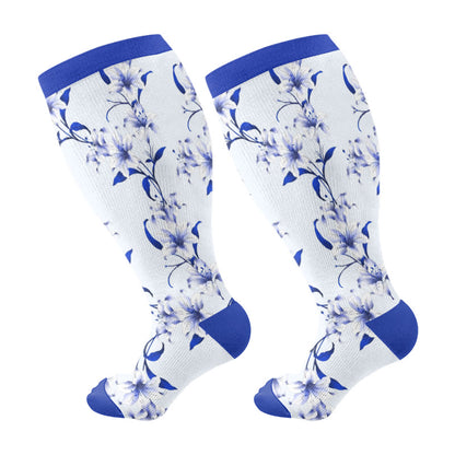 Plusock Plus Size Harmonious Flowers Compression Socks - Blue - 4XL - image 5
