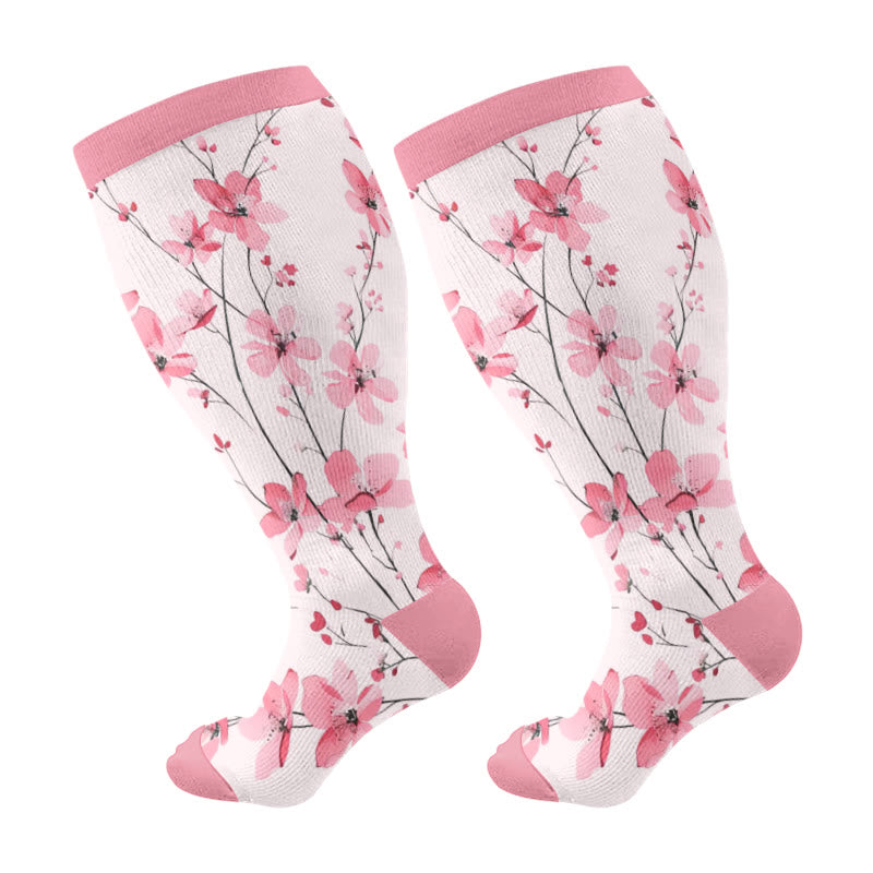 Plusock Plus Size Harmonious Flowers Compression Socks - Dark Pink - 4XL - image 7
