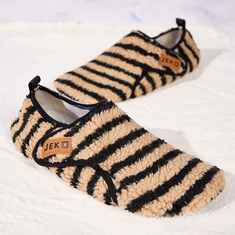 Plus Size Velcro Stripe Slippers - Brown - EU44-45(US10-11) - image 9