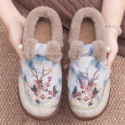 Plus Size Retro Deer Embroidery Slippers - Green - EU41(US7.5) - image 8