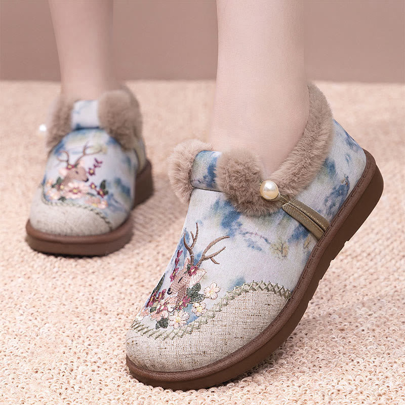 Plus Size Retro Deer Embroidery Slippers - image 3
