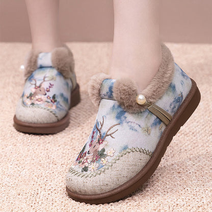 Plus Size Retro Deer Embroidery Slippers - image 3