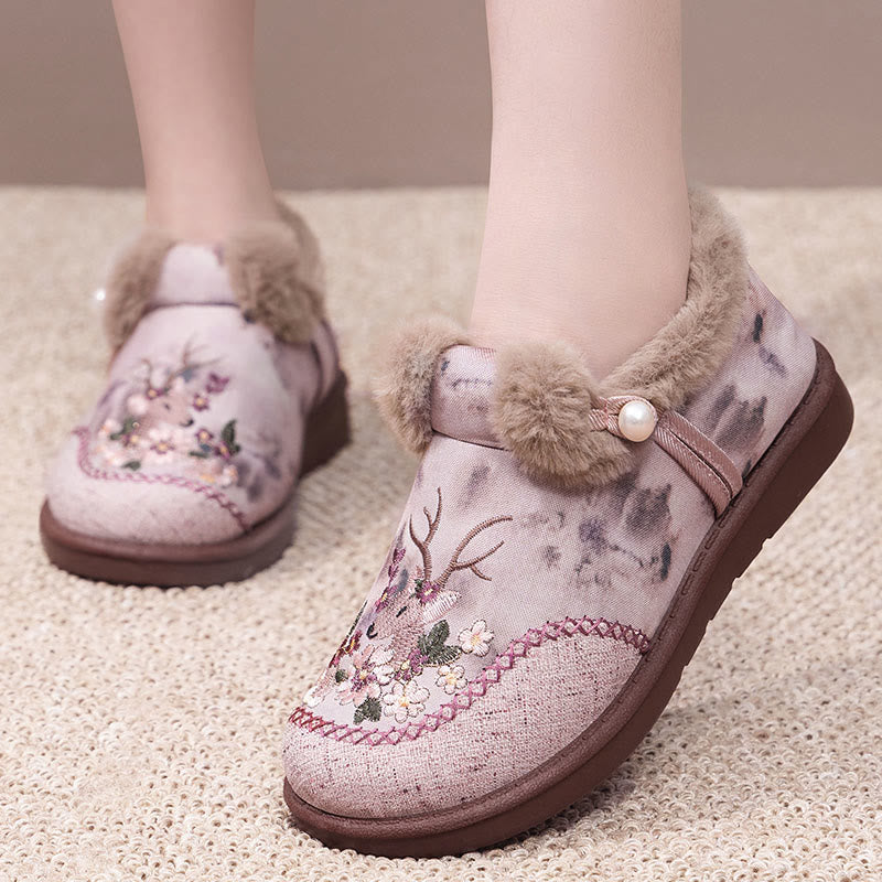 Plus Size Retro Deer Embroidery Slippers - image 0