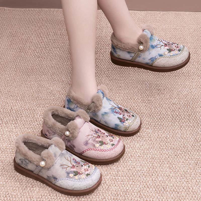 Plus Size Retro Deer Embroidery Slippers - image 5