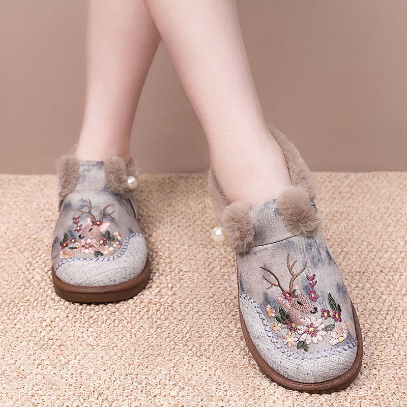 Plus Size Retro Deer Embroidery Slippers - image 2