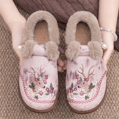 Plus Size Retro Deer Embroidery Slippers - Pink - EU41(US7.5) - image 7