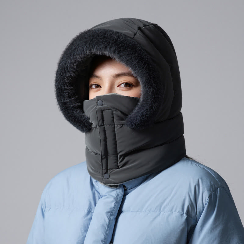 Solid Color Hooded Scarf - Dark Grey - One Size - image 7