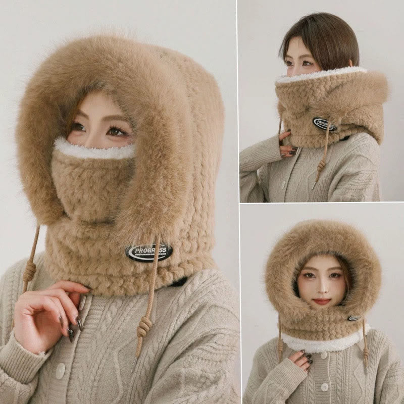 Full Coverage Winter Protection Hooded Scarf - Khaki - One Size - image 1