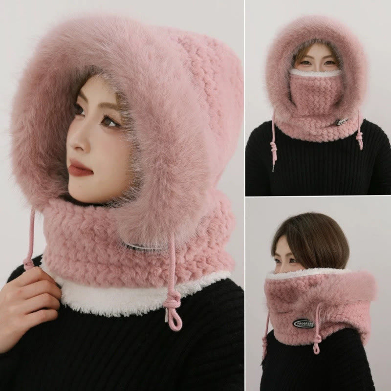 Full Coverage Winter Protection Hooded Scarf - Pink - One Size - image 2