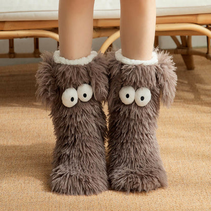 Plus Size Fluffy Monster Indoor Slipper Socks - Grey - EU36-42(US3-8.5) - image 7