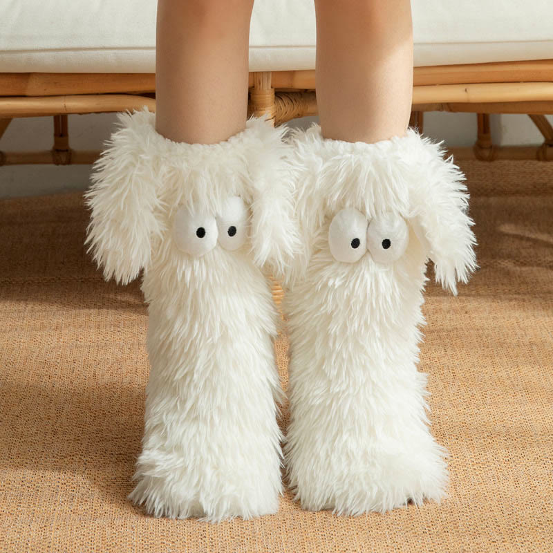 Plus Size Fluffy Monster Indoor Slipper Socks - White - EU36-42(US3-8.5) - image 10
