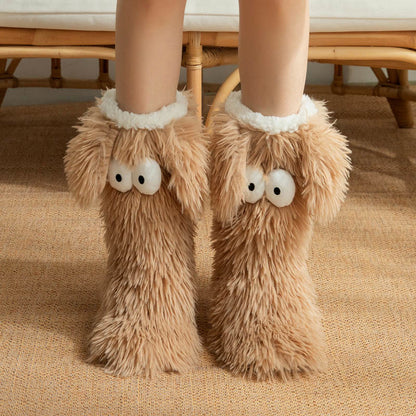 Plus Size Fluffy Monster Indoor Slipper Socks - Coffee - EU36-42(US3-8.5) - image 5