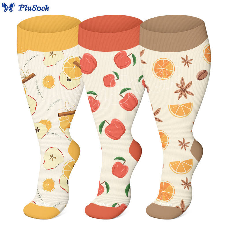 Plus Size Lemon Slices Apple Compression Socks(3 Pairs) - image 0