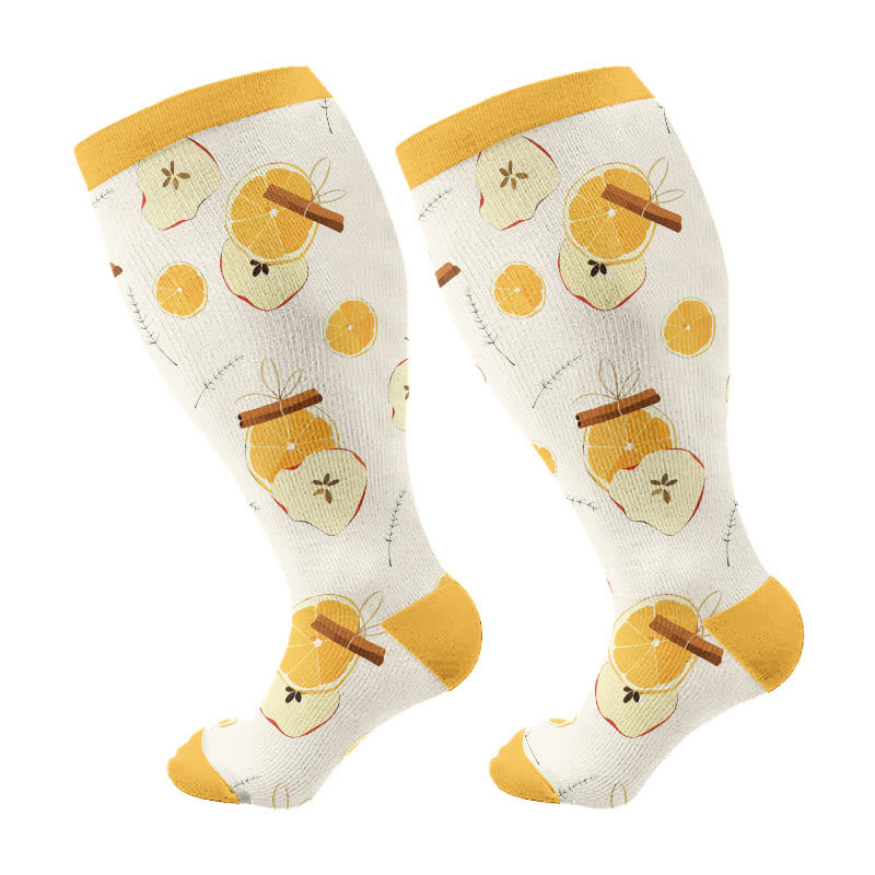 Plus Size Lemon Slices Apple Compression Socks(3 Pairs) - Yellow(1 Pair) - 4XL - image 7