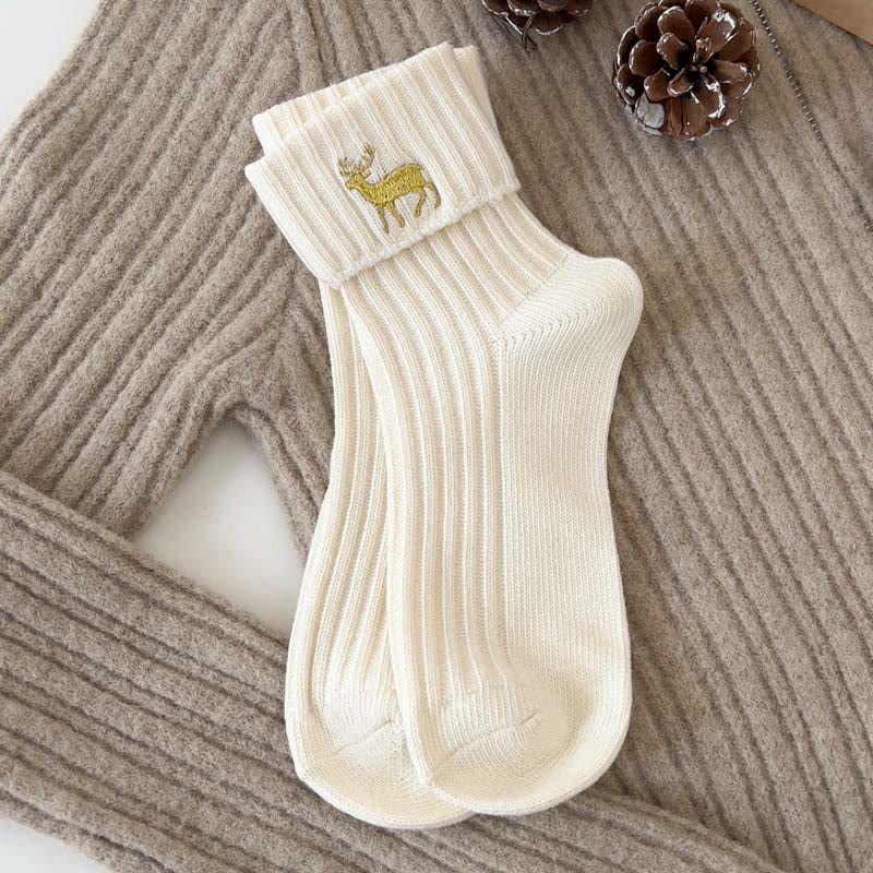 Embroidered Cartoon Quarter Socks(3 Pairs) - White - EU36-40(US3-7) - image 2