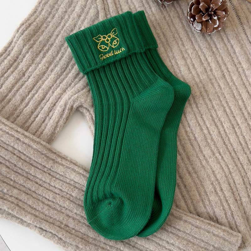 Embroidered Cartoon Quarter Socks(3 Pairs) - Green - EU36-40(US3-7) - image 4