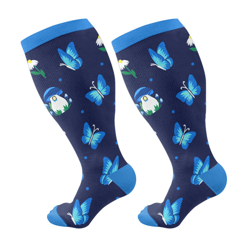 Plus Size Bees Butterflies Compression Socks(3 Pairs) - Blue(1 Pair) - 4XL - image 7