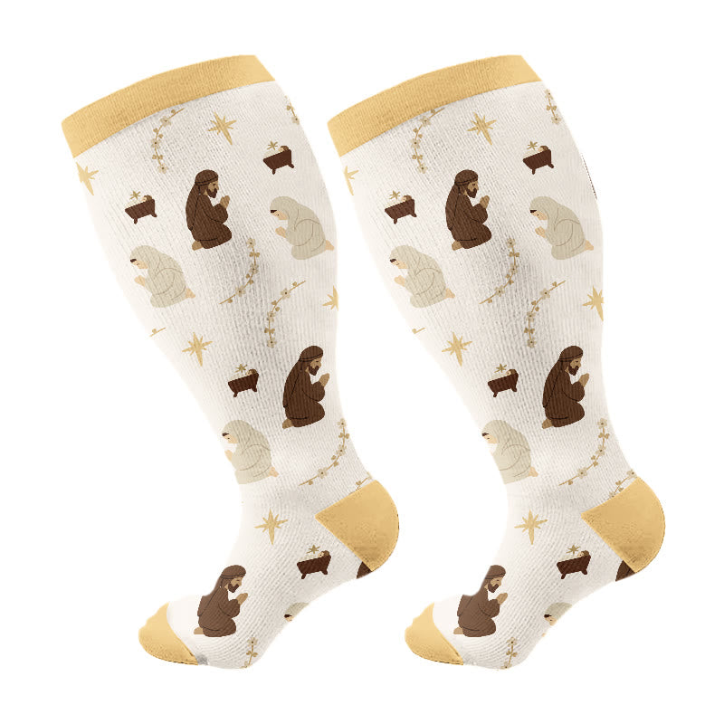 Plus Size Jesus Faith Inspired Compression Socks(3 Pairs) - Yellow(1 Pair) - 4XL - image 5