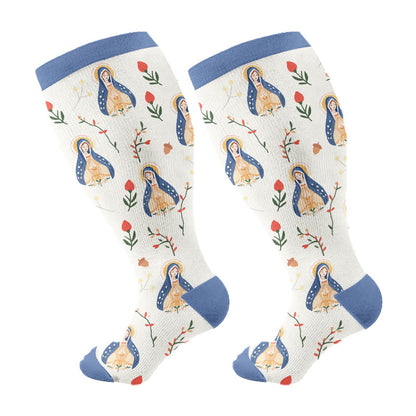 Plus Size Jesus Faith Inspired Compression Socks(3 Pairs) - Blue(1 Pair) - 4XL - image 7