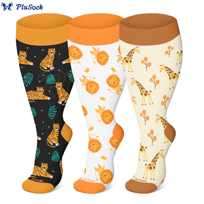 Plus Size Giraffe Tiger Lion Compression Socks(3 Pairs) - image 0