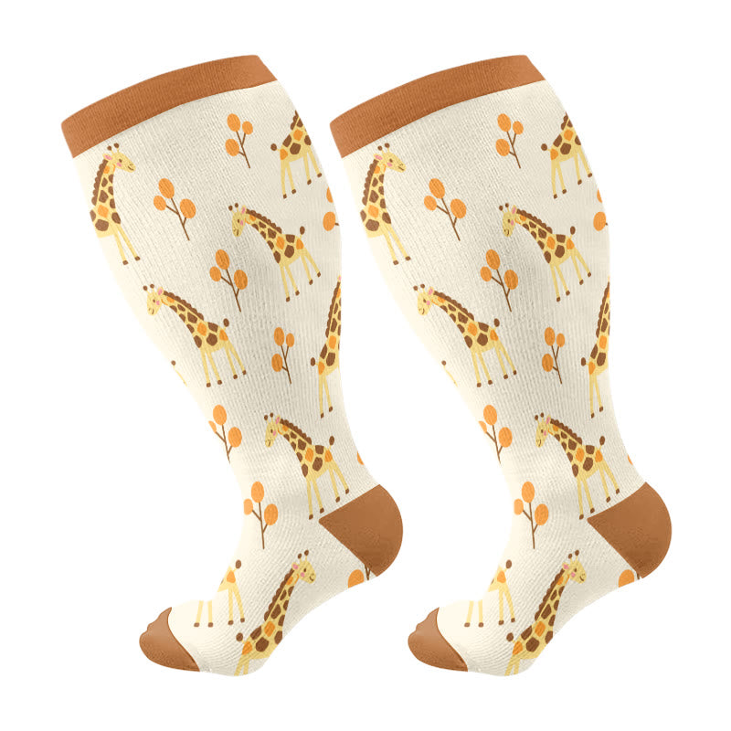 Plus Size Giraffe Tiger Lion Compression Socks(3 Pairs) - Brown(1 Pair) - 4XL - image 5
