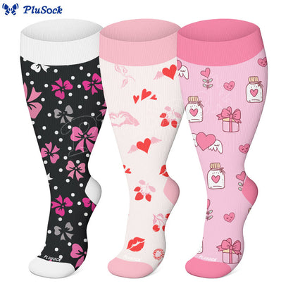 Plus Size Bow Heart Compression Socks(3 Pairs) - image 0