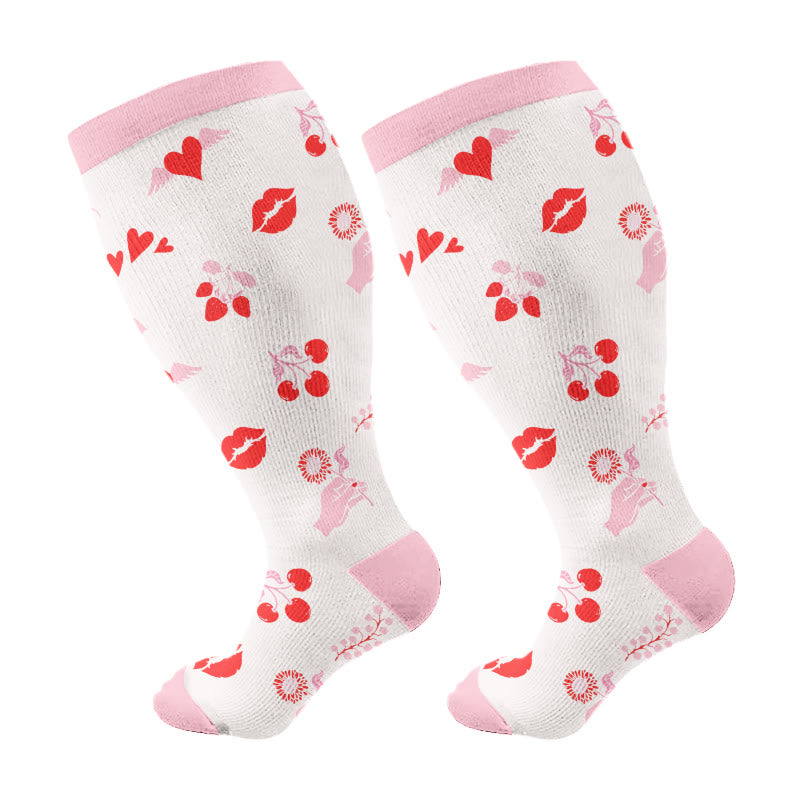 Plus Size Bow Heart Compression Socks(3 Pairs) - Light Pink(1 Pair) - 4XL - image 6