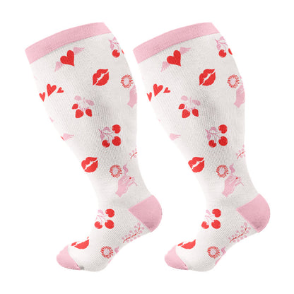 Plus Size Bow Heart Compression Socks(3 Pairs) - Light Pink(1 Pair) - 4XL - image 6